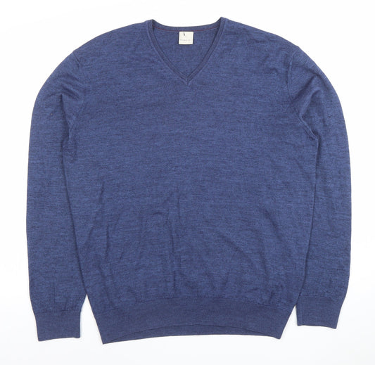 Bugatti Men Blue 7XL Wool V-Neck Pullover Jumper