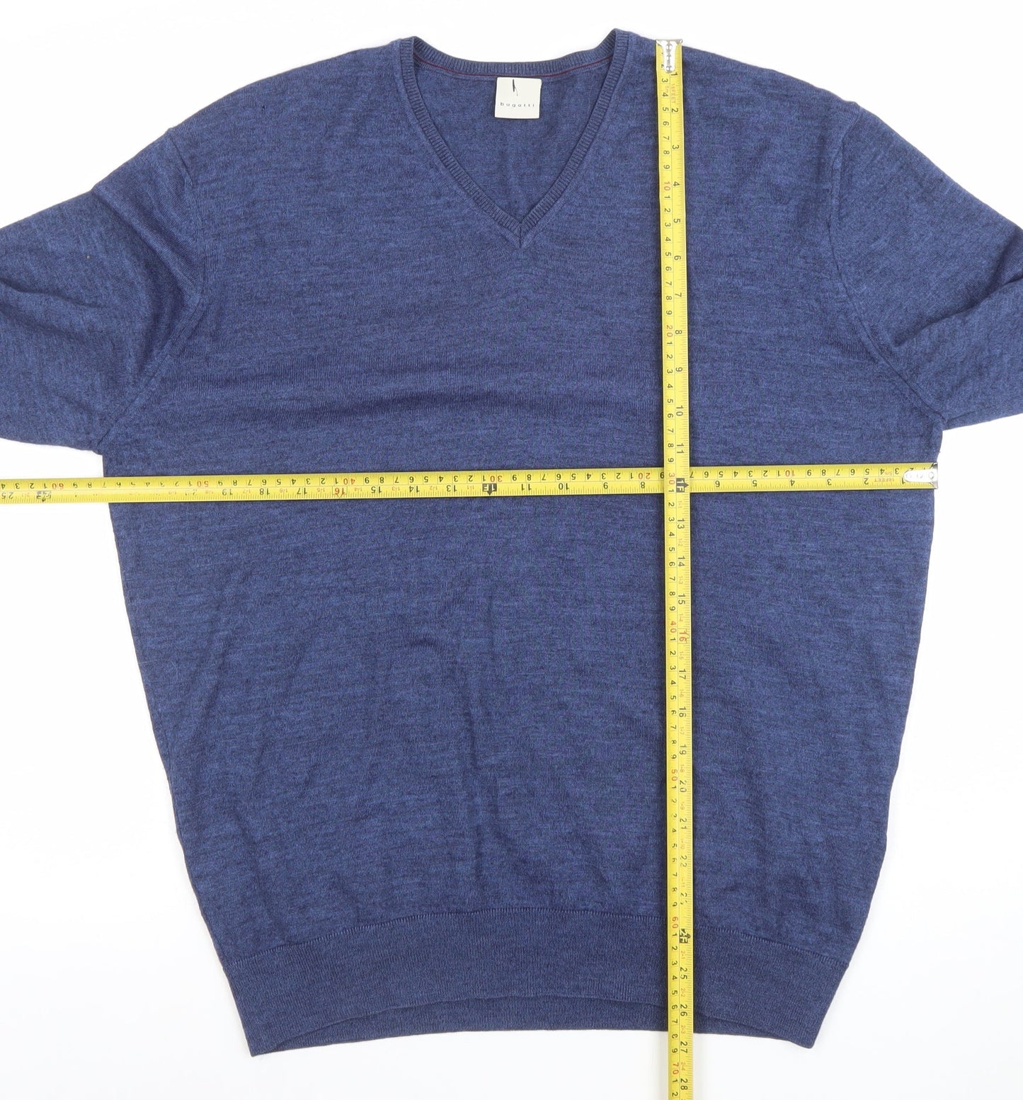 Bugatti Men Blue 7XL Wool V-Neck Pullover Jumper