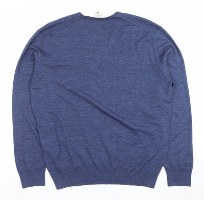 Bugatti Men Blue 7XL Wool V-Neck Pullover Jumper