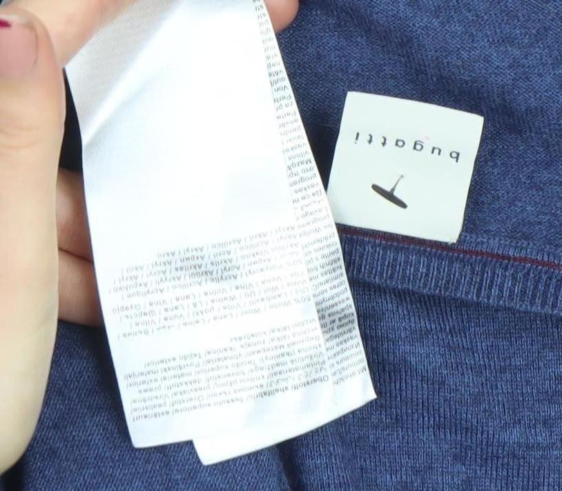 Bugatti Men Blue 7XL Wool V-Neck Pullover Jumper