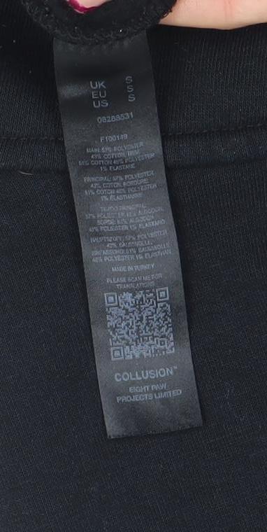Mens UK Size S COLLUSION Black Pullover Hoodie