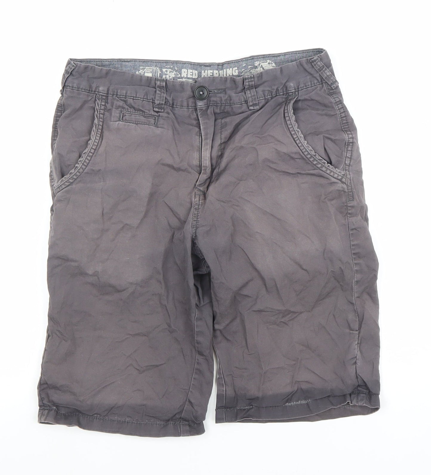 Red Herring Men's Grey Chino Shorts Size 30 Regular Fit Cotton