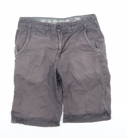 Red Herring Men's Grey Chino Shorts Size 30 Regular Fit Cotton