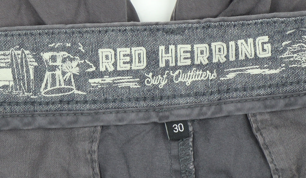 Red Herring Men's Grey Chino Shorts Size 30 Regular Fit Cotton