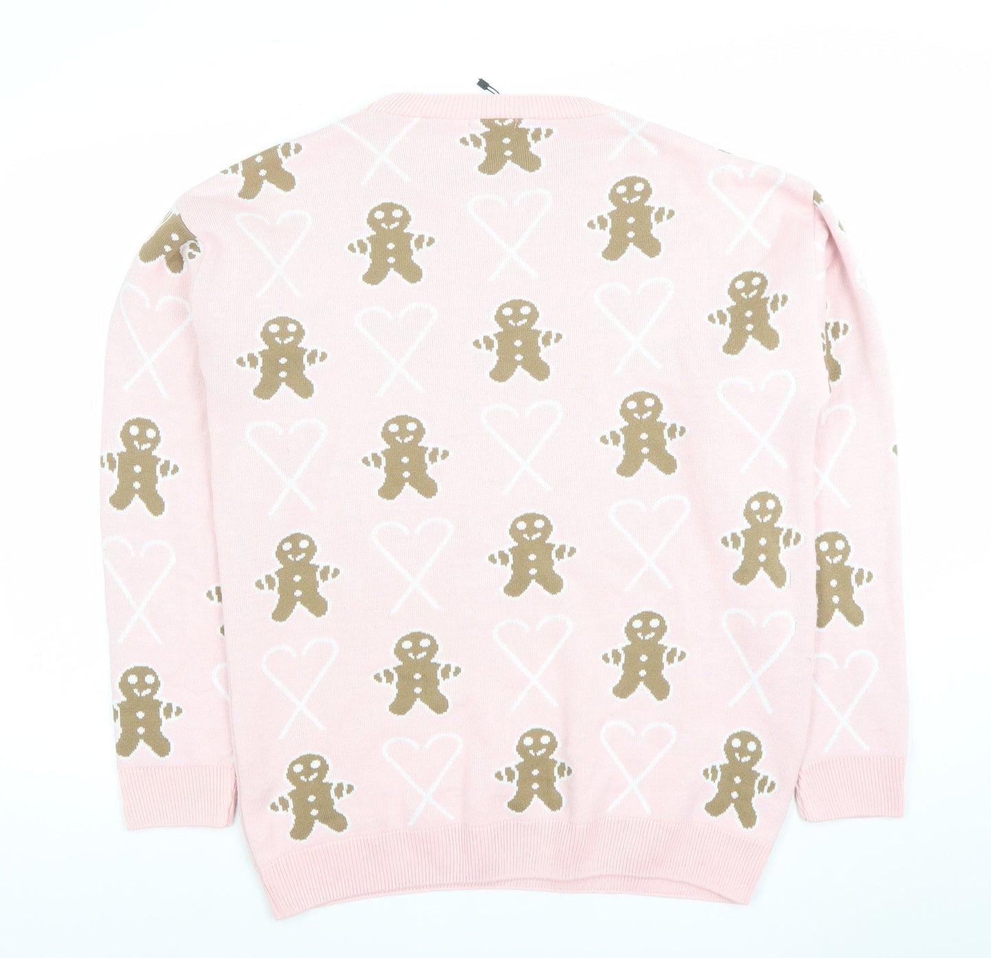 Boohoo Women Pink Gingerbread Crew Neck Jumper UK 14 Christmas Knit