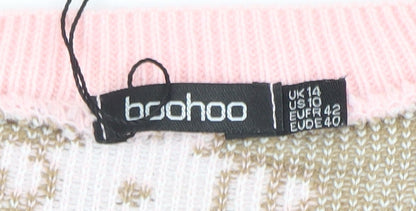 Boohoo Women Pink Gingerbread Crew Neck Jumper UK 14 Christmas Knit