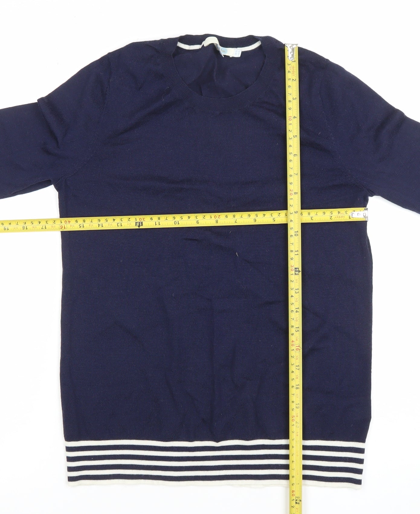 Boden Women Blue Striped Bell Sleeve Wool Knit Jumper UK 10