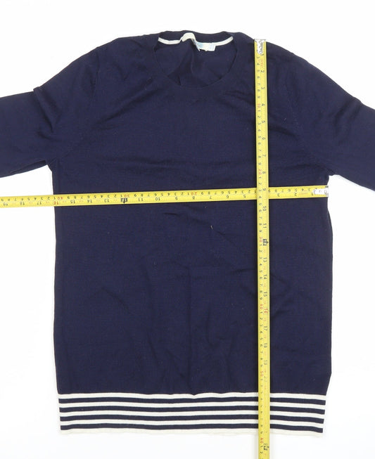 Boden Women Blue Striped Bell Sleeve Wool Knit Jumper UK 10