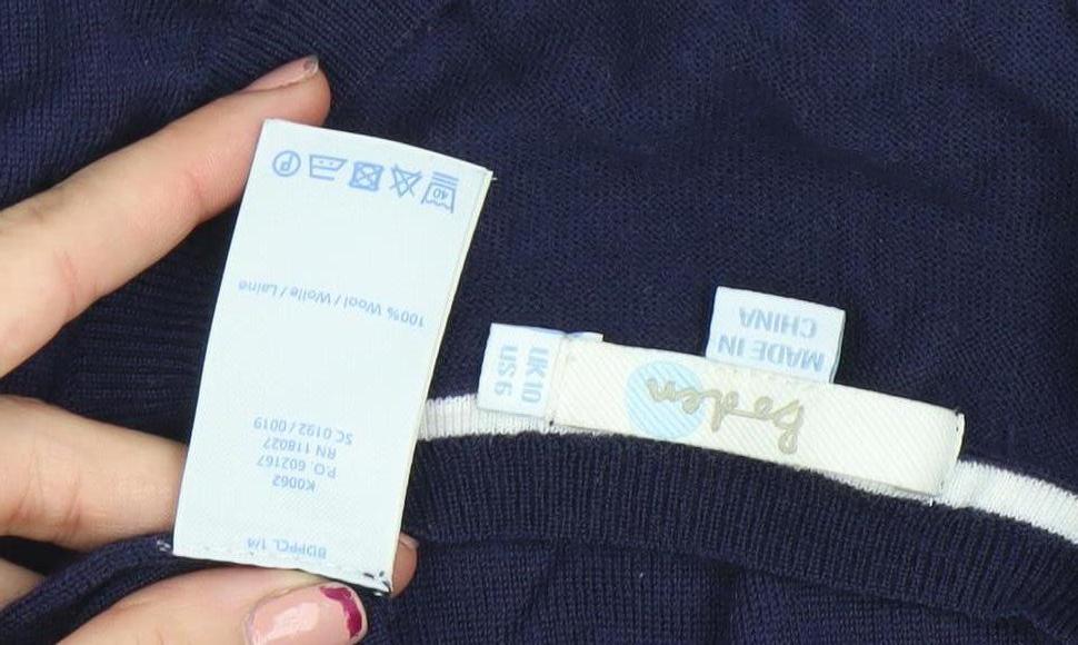 Boden Women Blue Striped Bell Sleeve Wool Knit Jumper UK 10