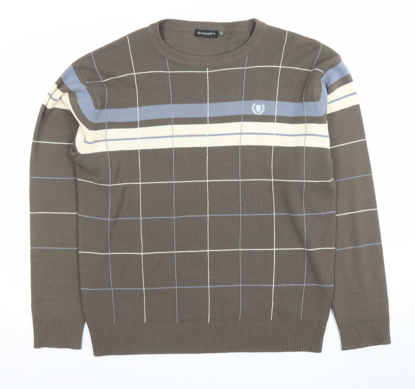 GINAARTI Men's Brown Check Acrylic Pullover Jumper Size L