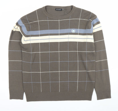 GINAARTI Men's Brown Check Acrylic Pullover Jumper Size L