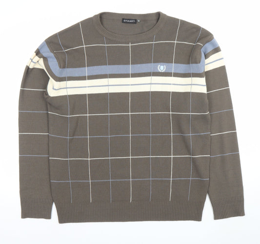 GINAARTI Men's Brown Check Acrylic Pullover Jumper Size L