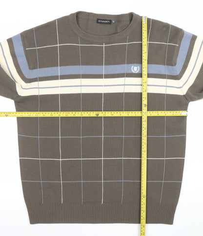 GINAARTI Men's Brown Check Acrylic Pullover Jumper Size L