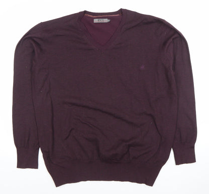 24:7 Men’s Purple V-Neck Knit Jumper Size L Polyester Nylon