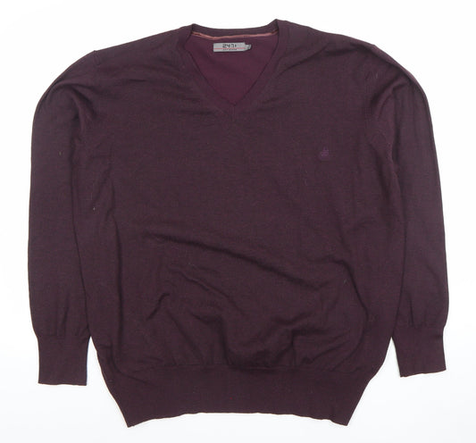 24:7 Men’s Purple V-Neck Knit Jumper Size L Polyester Nylon