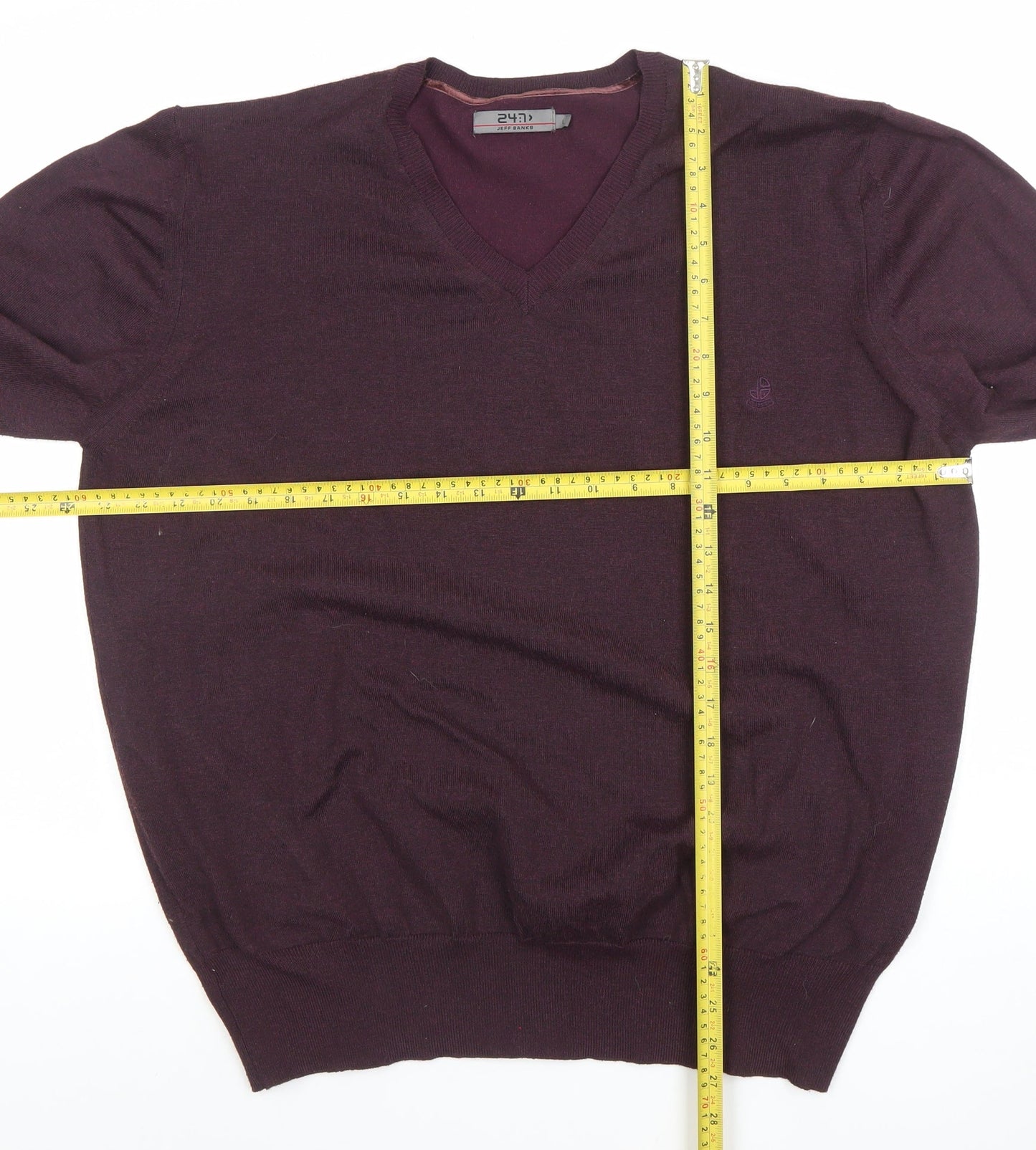 24:7 Men’s Purple V-Neck Knit Jumper Size L Polyester Nylon