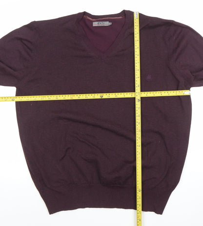 24:7 Men’s Purple V-Neck Knit Jumper Size L Polyester Nylon