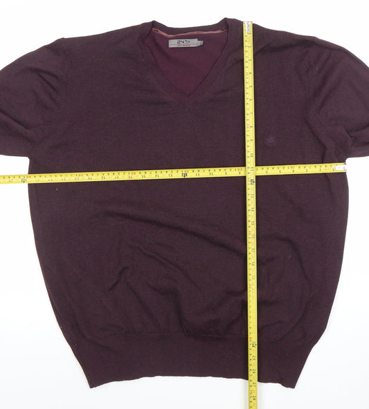 24:7 Men’s Purple V-Neck Knit Jumper Size L Polyester Nylon