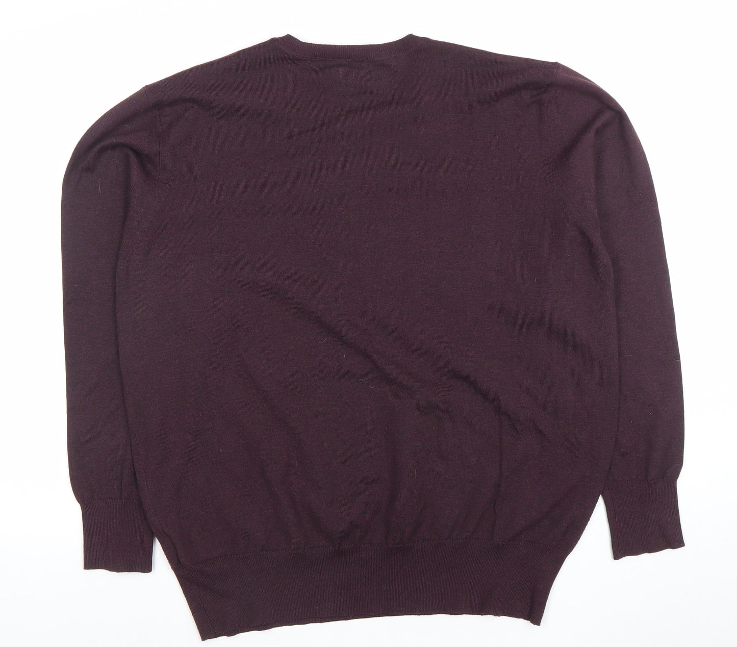 24:7 Men’s Purple V-Neck Knit Jumper Size L Polyester Nylon