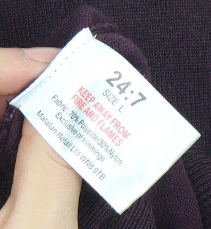 24:7 Men’s Purple V-Neck Knit Jumper Size L Polyester Nylon