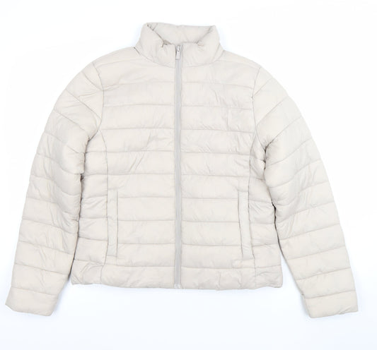 Primark Womens Beige Puffer Jacket Size S Lightweight Quilted Coat
