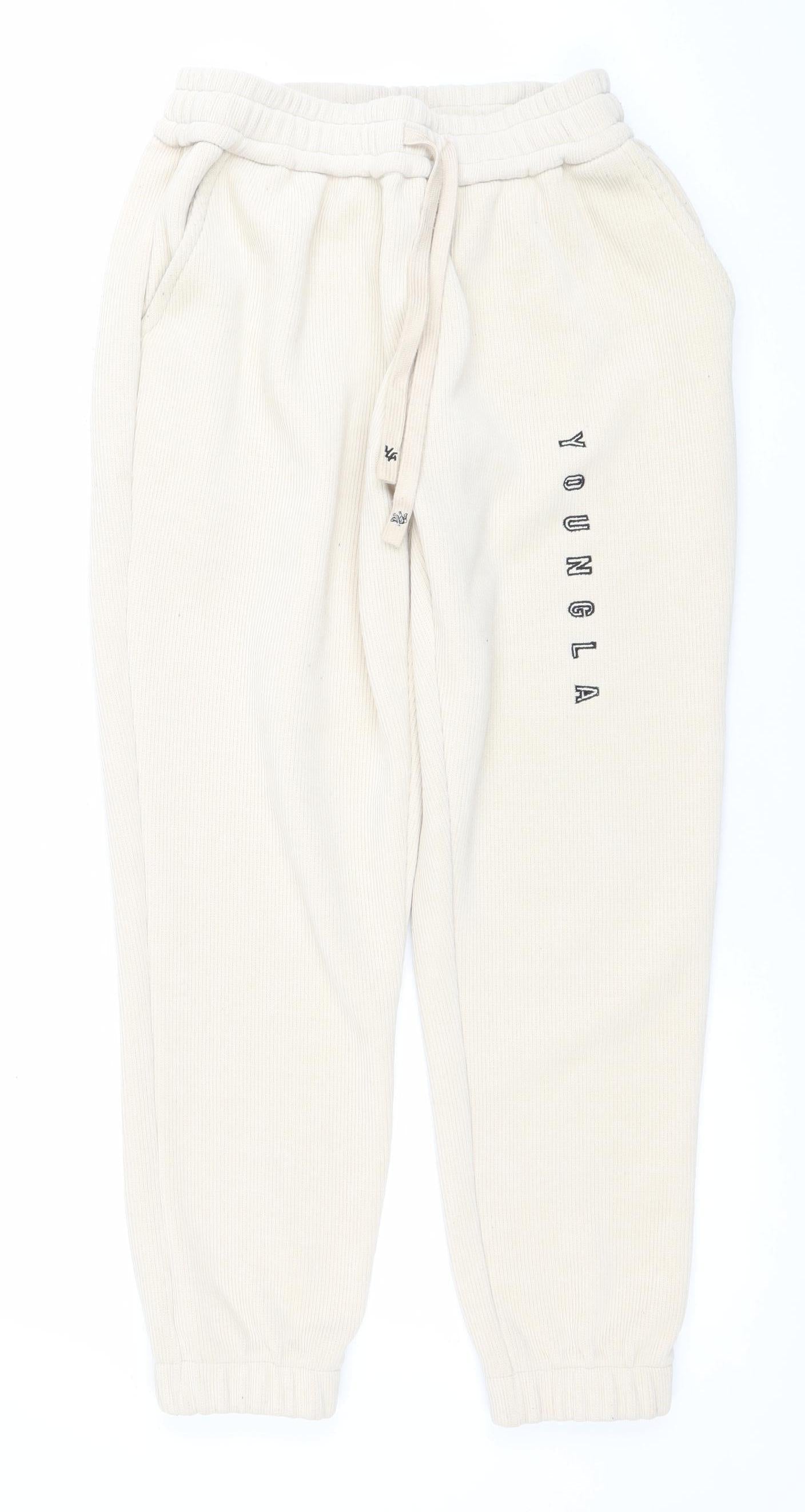 Womens UK Size S YoungLA Relaxed Fit Jogger Beige Trousers