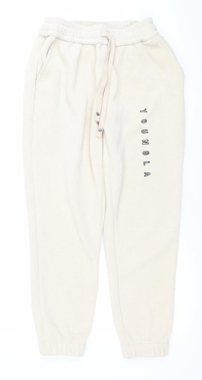 Womens UK Size S YoungLA Relaxed Fit Jogger Beige Trousers
