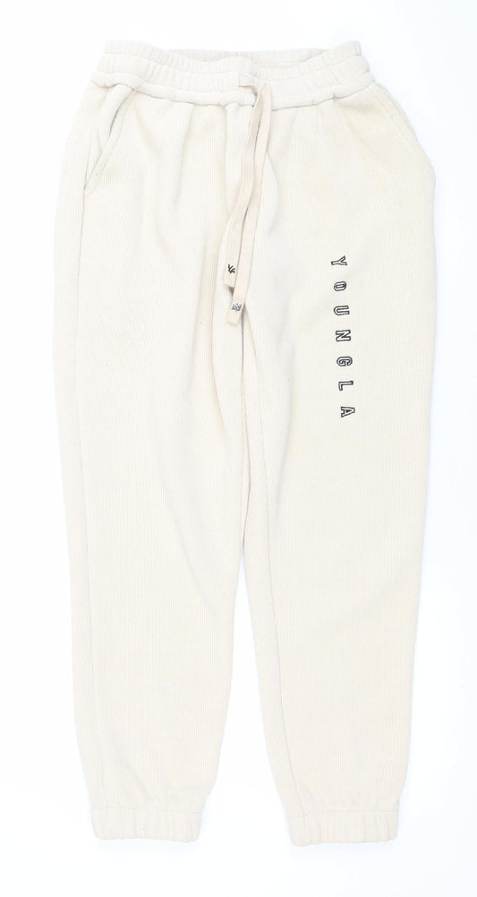 Womens UK Size S YoungLA Relaxed Fit Jogger Beige Trousers