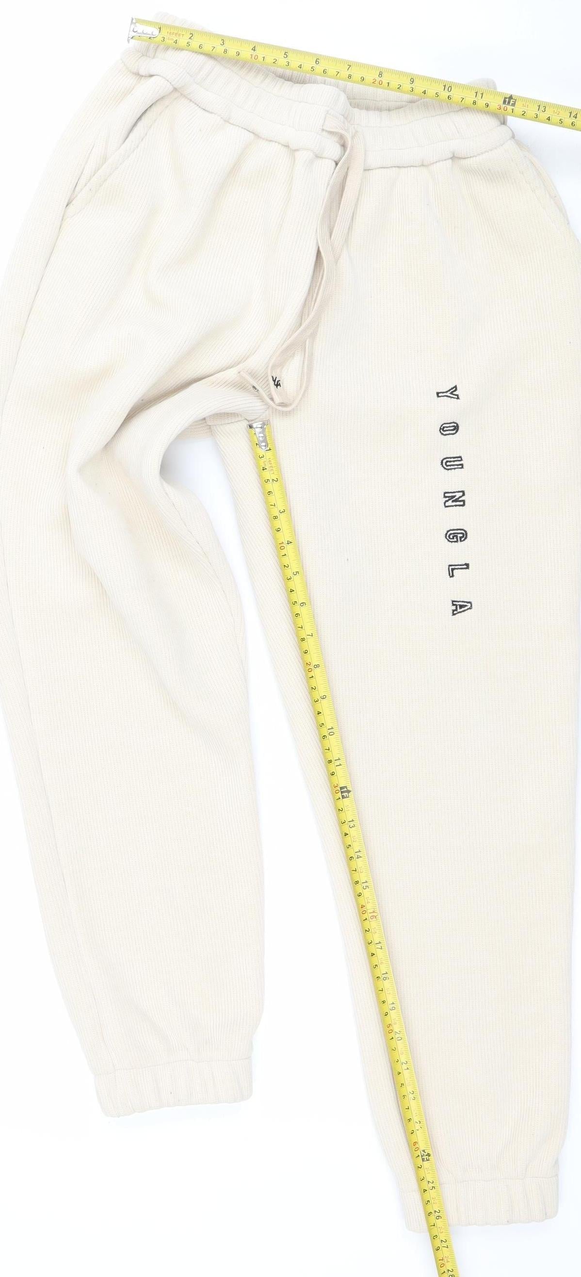 Womens UK Size S YoungLA Relaxed Fit Jogger Beige Trousers