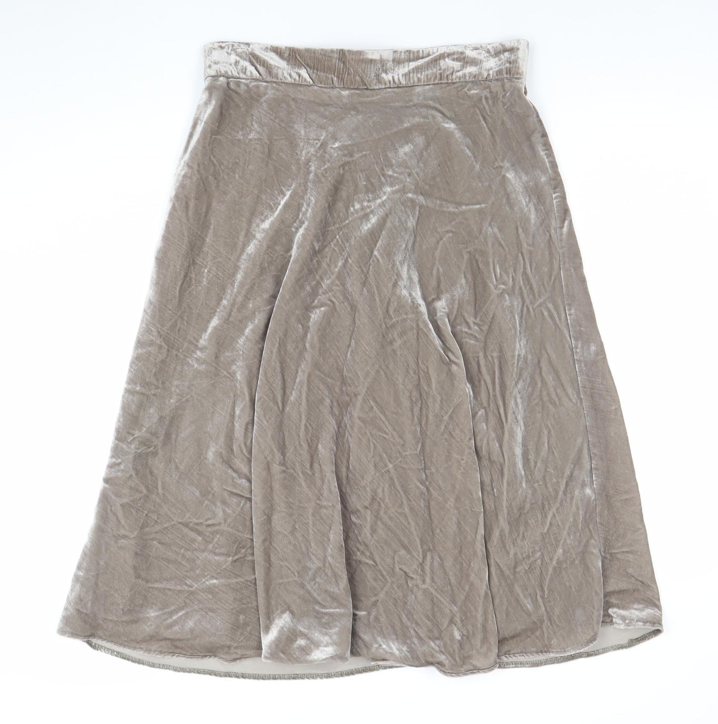 Marks and Spencer Women Beige Velvet A-Line Midi Skirt Size 12