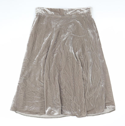 Marks and Spencer Women Beige Velvet A-Line Midi Skirt Size 12