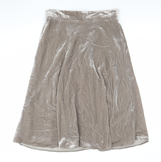 Marks and Spencer Women Beige Velvet A-Line Midi Skirt Size 12