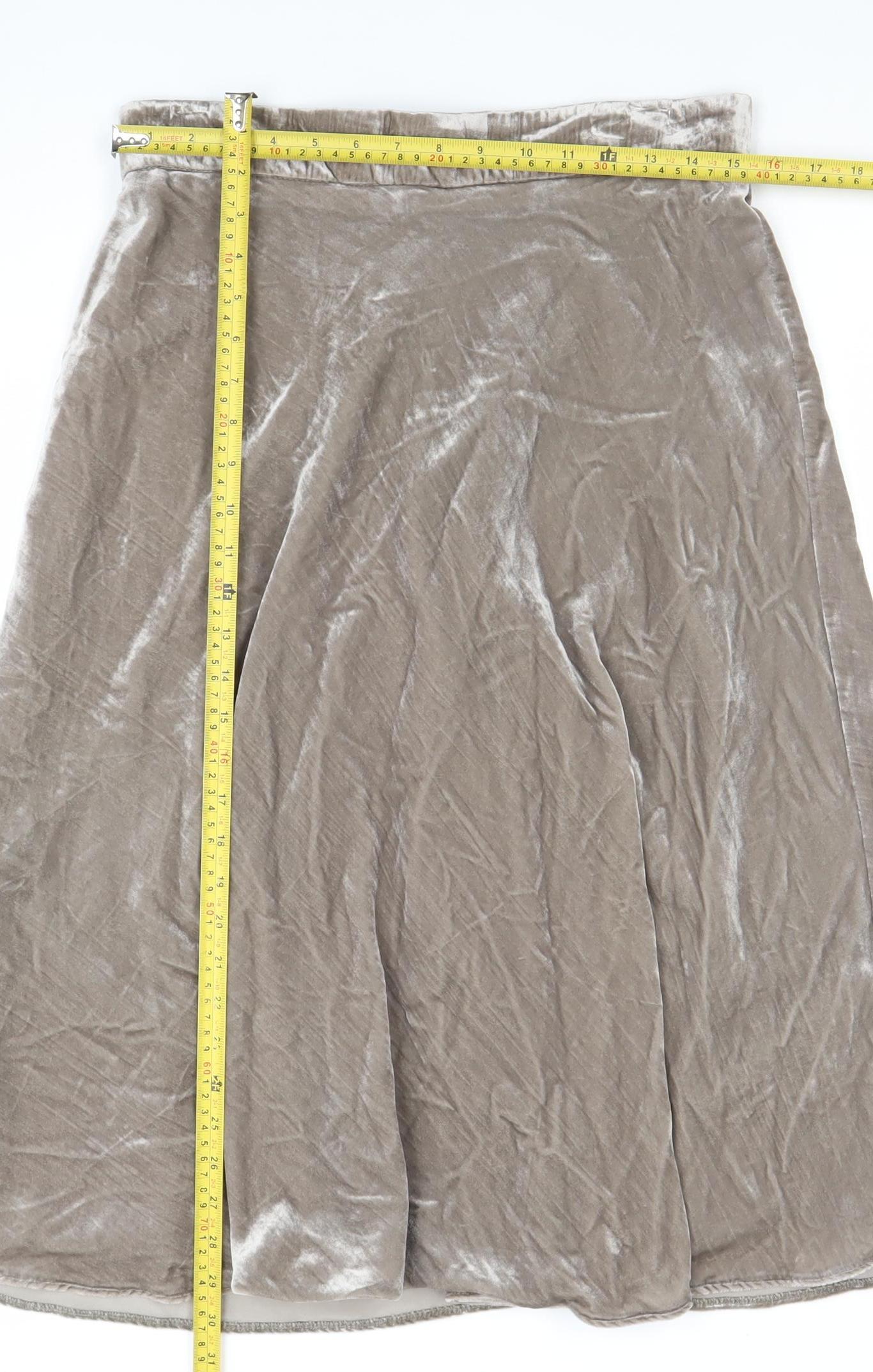 Marks and Spencer Women Beige Velvet A-Line Midi Skirt Size 12