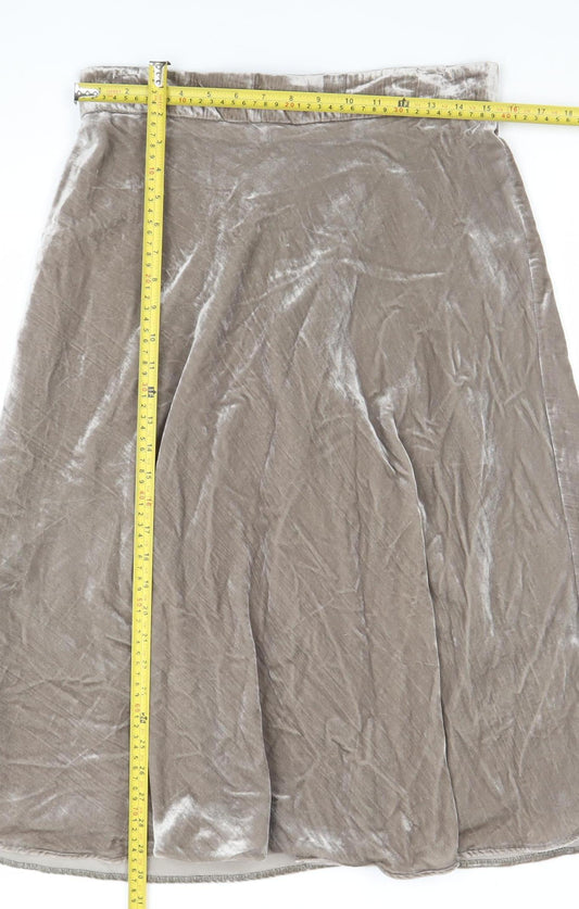 Marks and Spencer Women Beige Velvet A-Line Midi Skirt Size 12