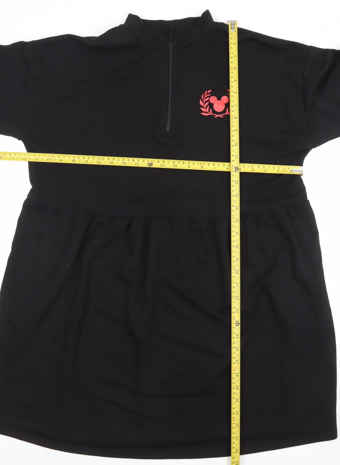 George Women’s Black Mickey Sweatshirt Dress L Long Sleeve Jersey Zip Neck