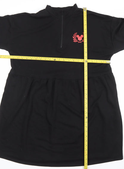 George Women’s Black Mickey Sweatshirt Dress L Long Sleeve Jersey Zip Neck