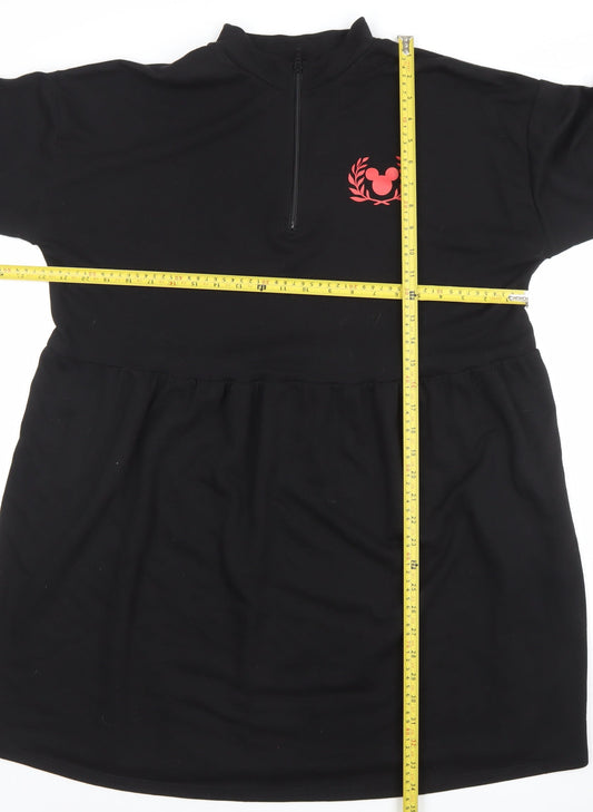 George Women’s Black Mickey Sweatshirt Dress L Long Sleeve Jersey Zip Neck