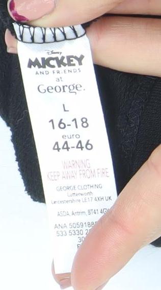 George Women’s Black Mickey Sweatshirt Dress L Long Sleeve Jersey Zip Neck