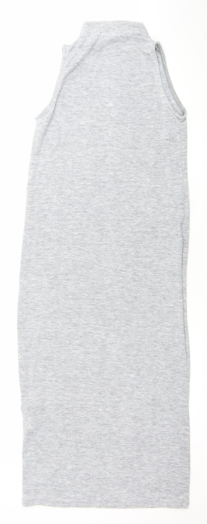 Pull&Bear Women Grey Sleeveless High Neck Bodycon Dress XS