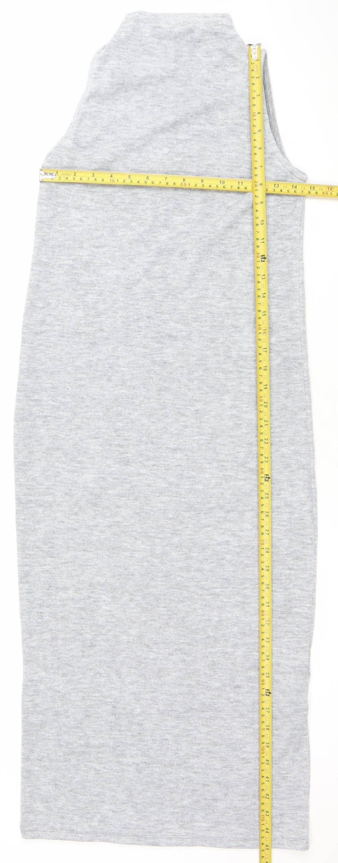 Pull&Bear Women Grey Sleeveless High Neck Bodycon Dress XS