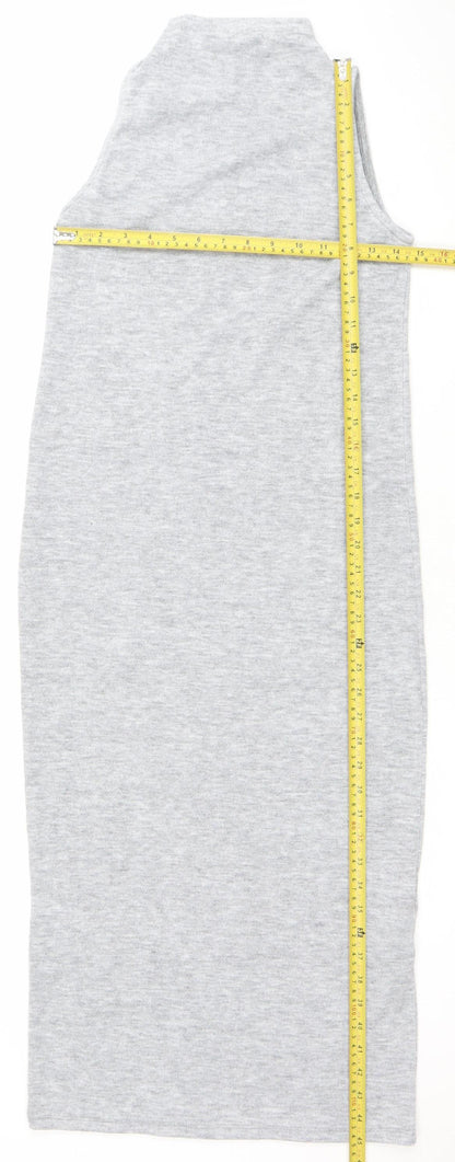 Pull&Bear Women Grey Sleeveless High Neck Bodycon Dress XS