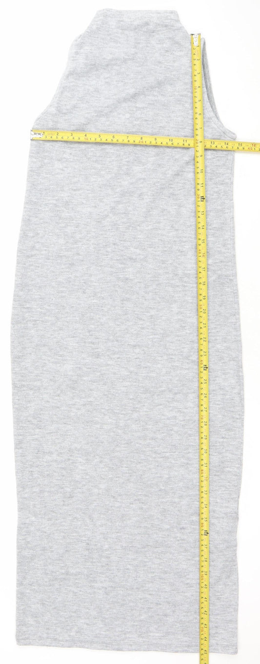 Pull&Bear Women Grey Sleeveless High Neck Bodycon Dress XS