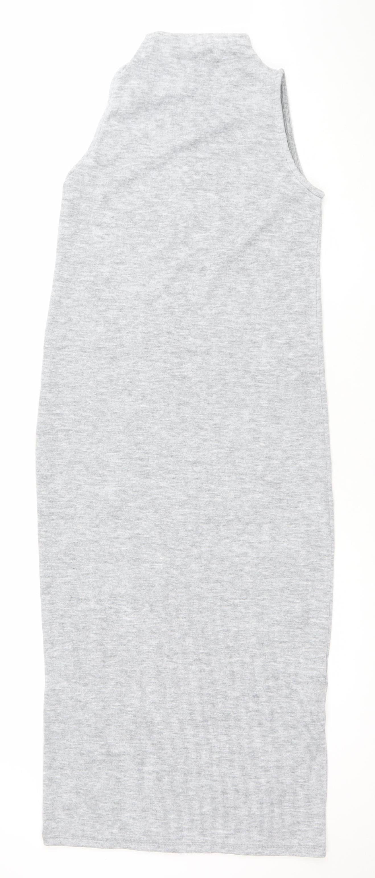 Pull&Bear Women Grey Sleeveless High Neck Bodycon Dress XS
