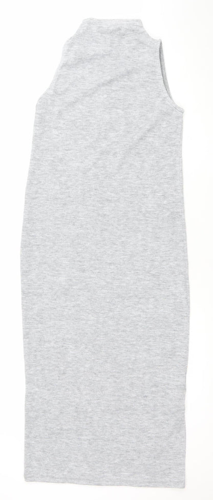 Pull&Bear Women Grey Sleeveless High Neck Bodycon Dress XS