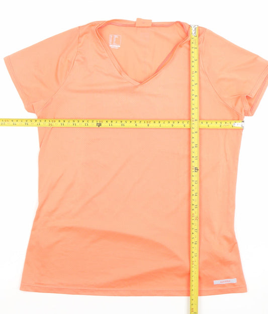 Decathlon Womens Orange V-Neck Activewear T-Shirt Size 10 Lightweight Quick Dry