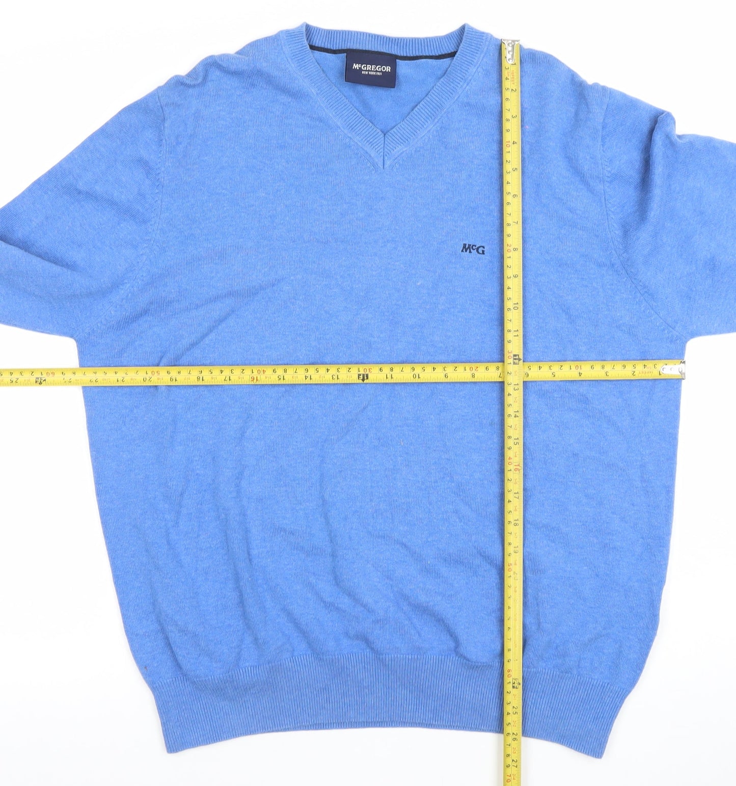 McGregor Men's Blue XL V-Neck Cotton Blend Jumper