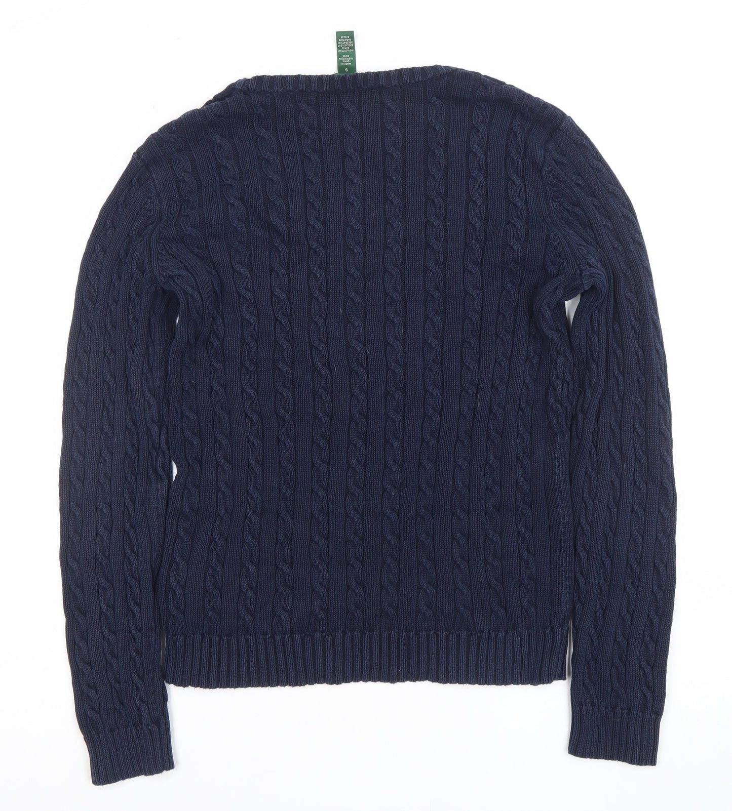 Ralph Lauren Men’s Blue Cable-Knit Cotton V-Neck Jumper Size S