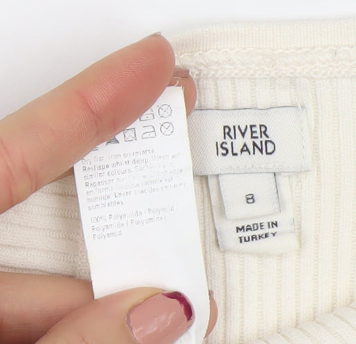 Womens UK Size 8 River Island Ivory Basic T-Shirt
