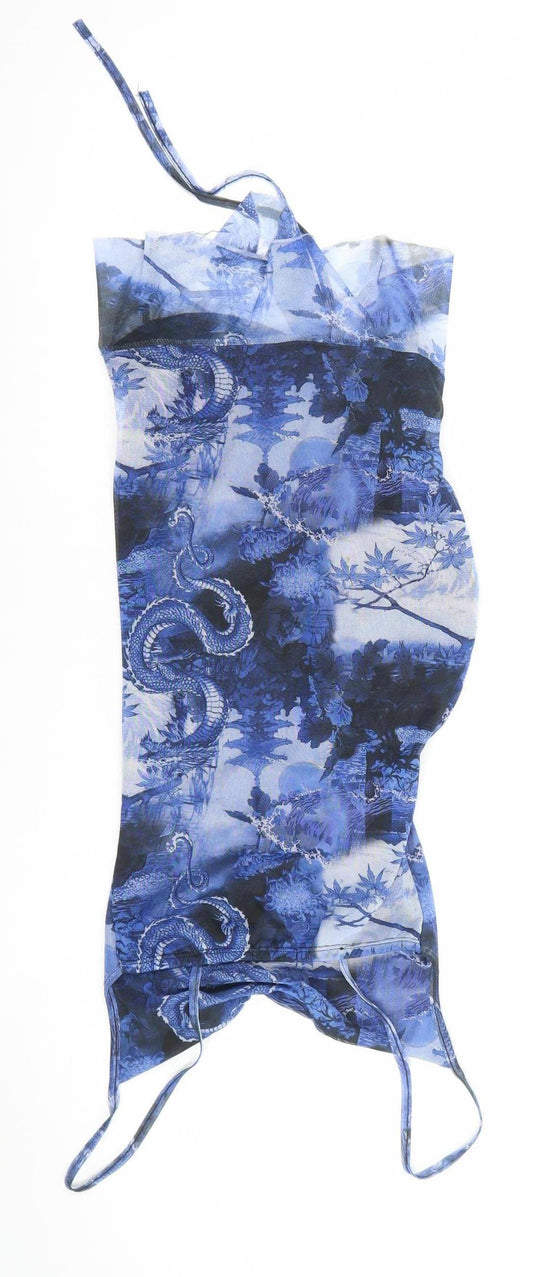 PrettyLittleThing Women’s Blue Dragon Mesh Ruched Slip Dress Size 8
