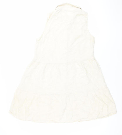 Stradivarius Women Ivory Sleeveless Shirt Dress S Lightweight Linen